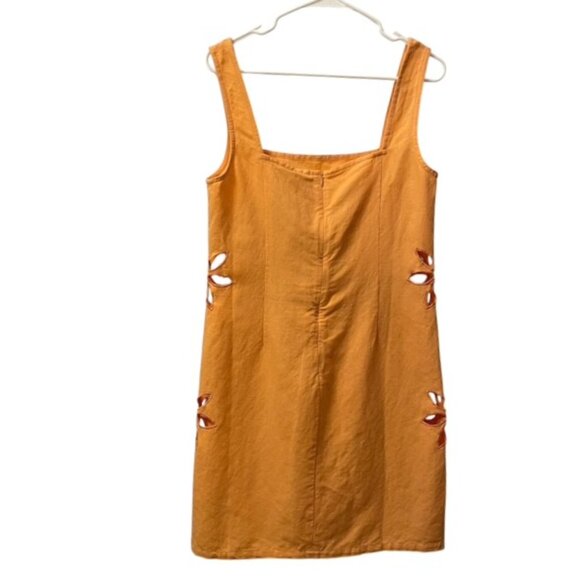 NWT Tach Afrodita Mini Dress Linen Floral Embroidered Cutouts Orange XL - Picture 5 of 16